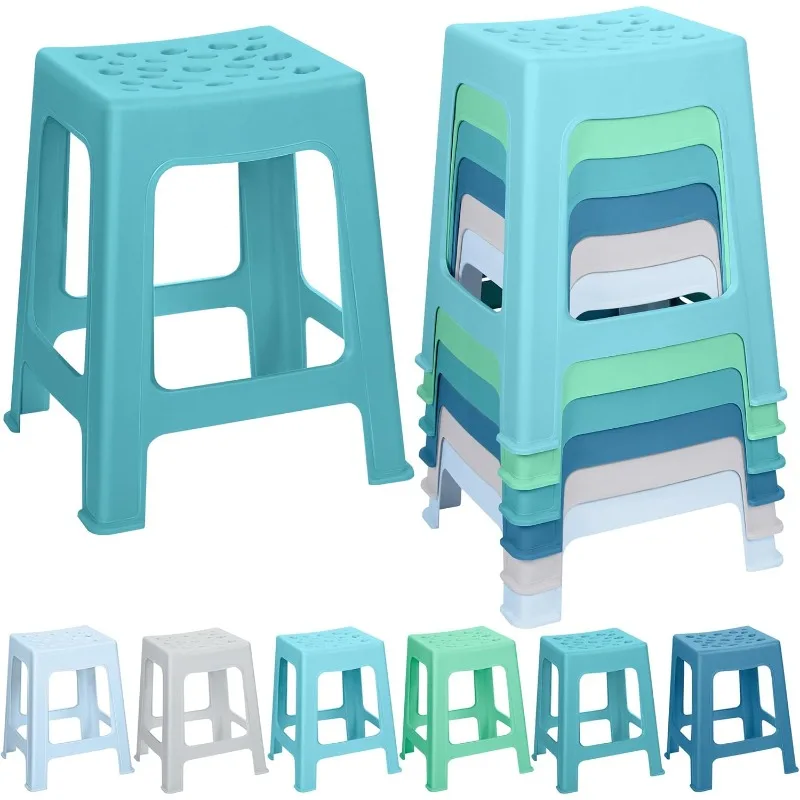 6 Pack Plastic Stools 16.9 Inch Nesting Stools 6 Color Portable Backless Bar Stool Flexible Seating Chairs for Classroom