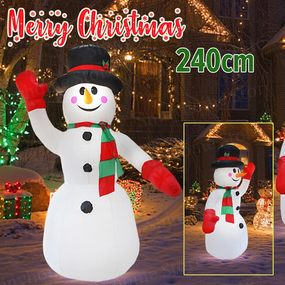 Outdoor Snowman Waving Hand 2.4m Inflatable Model Christmas Decoration Doll Cartoon Giant Garden LED Inflatable Model Toys
