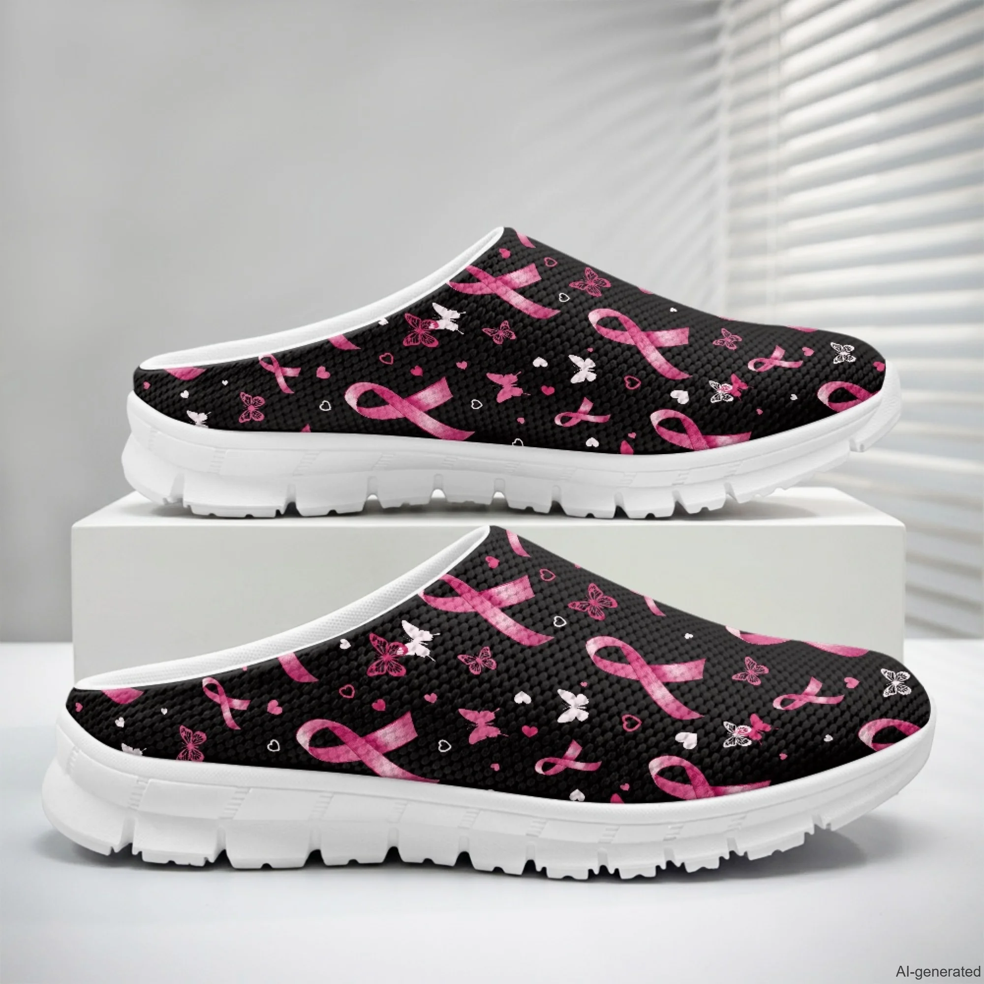 XIXIRIMIDO Casual Shoes Pink Ribbon Nurse Shoes Versatile Sports Women's Slippers Breathable Mesh Men's Walking Shoes 35-48
