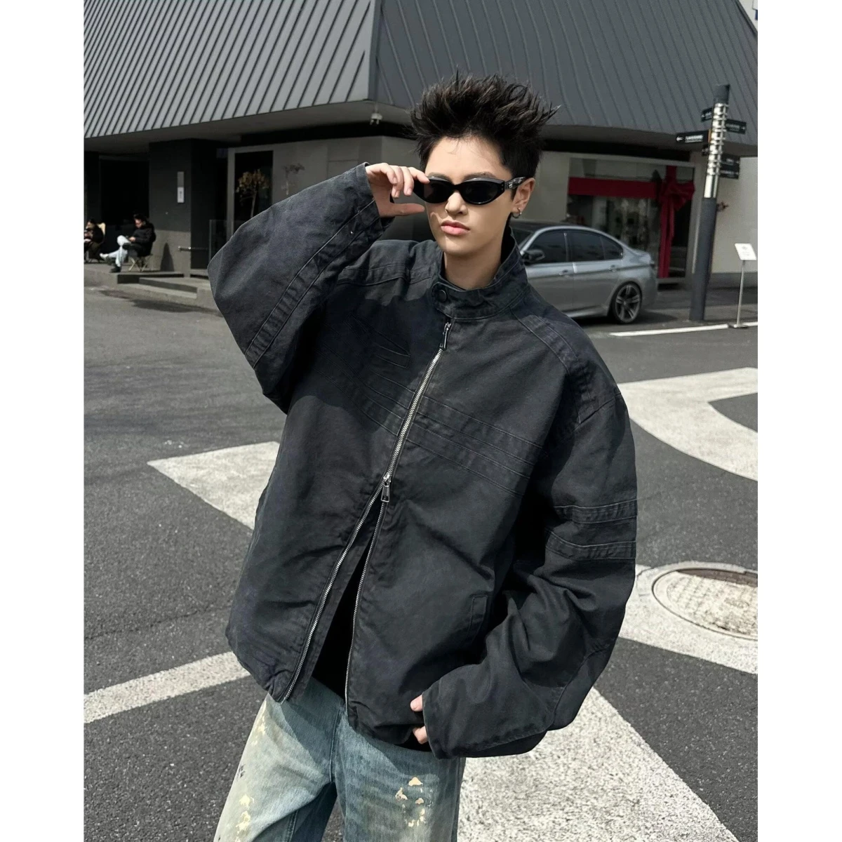 

Повседневная свободная мужская куртка 2025: весенне-осенняя уличная одежда в стиле Хонконг, тренд High Street, Харадзюку, корейская версия