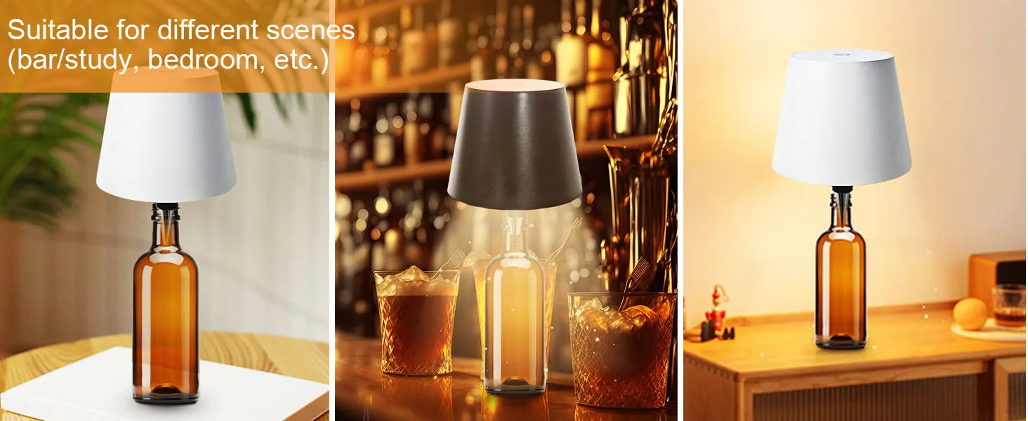 Decorative RGB Wine Bottle Lamp Cordless Rechargeable Night Light Touch Dimmable LED Table Lighting For Modern Home Decor