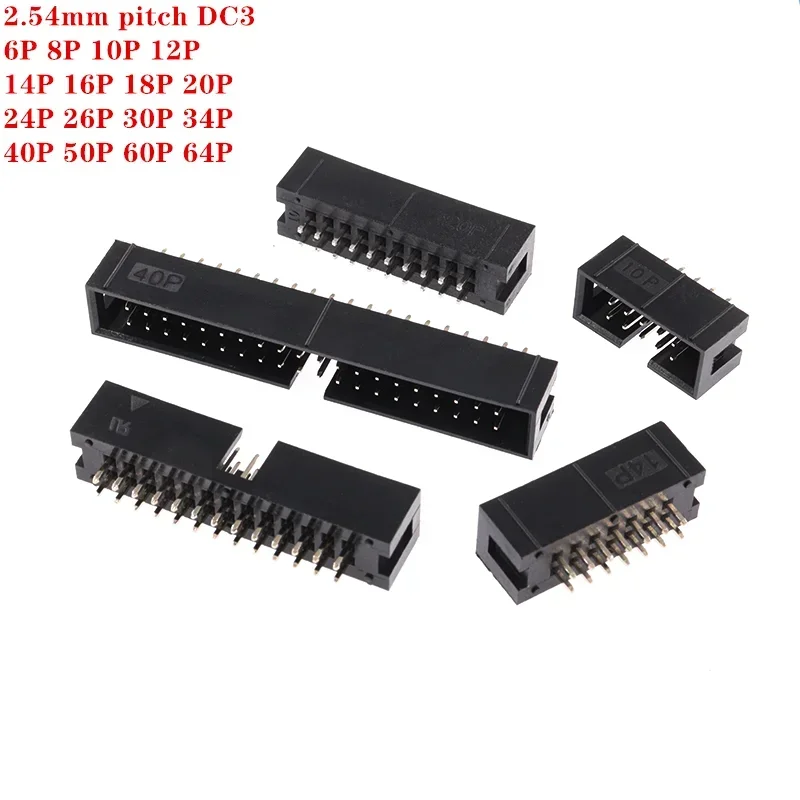 10Pcs DC3 2.54MM Pitch 6/8/10/14/16/20/26/30/34/40/50/64P Socket Box ISP Male Straight Pin Header PCB Connector IDC JTAG