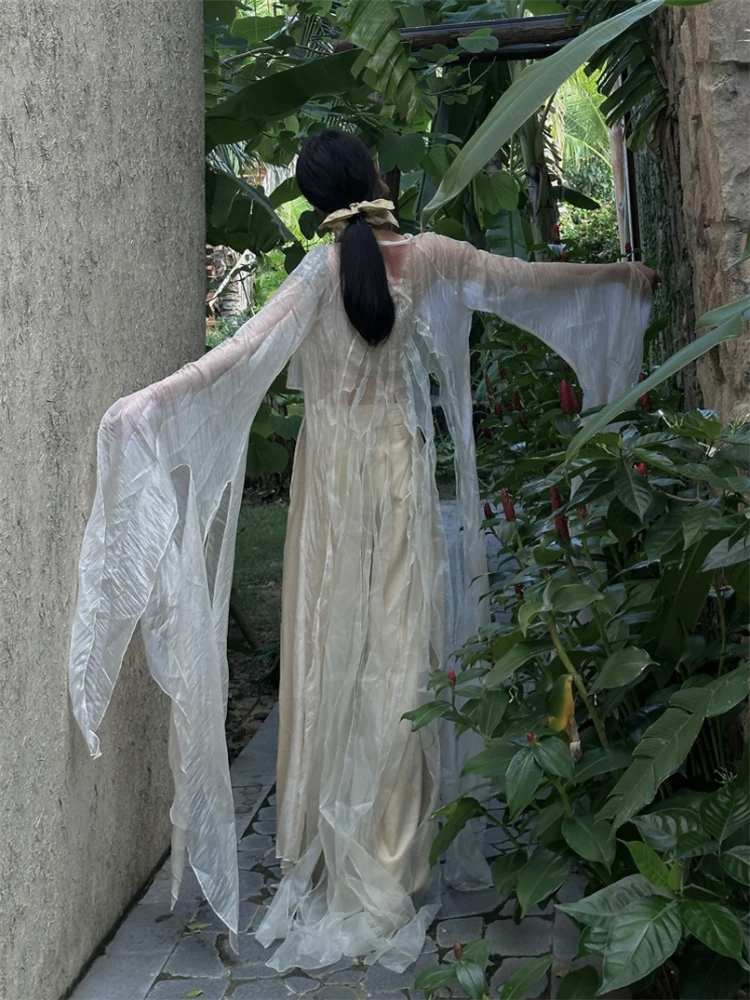 

Moonlet Feather-Like Long Loose Outerwear Sunscreen Cardigan with Sa Fairy Aosphere Design Women's Premium irt