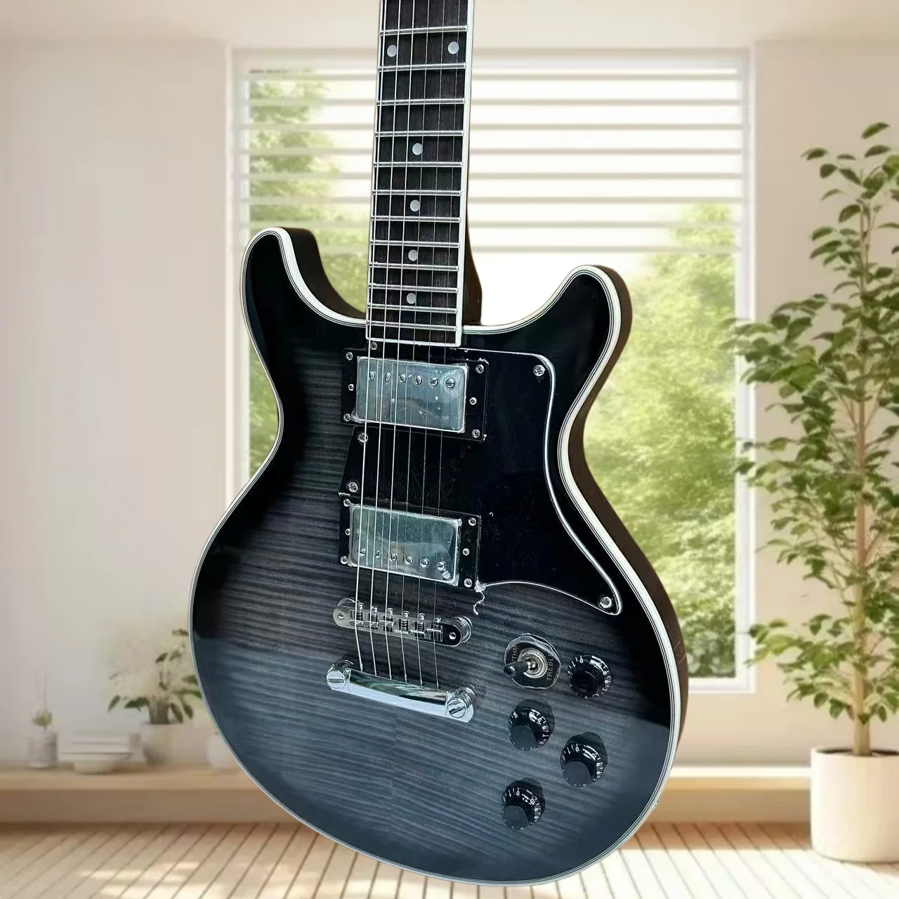 Black Tiger Pattern Studio Electric Guitar HH Pickup Black Guard Black Knob Free Shipping Dot Shell Taste