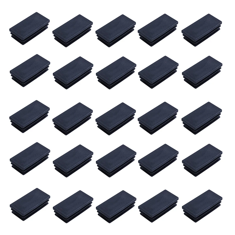 Plastic Rectangle Blanking End Tube Caps Inserts 25X50mm 600Pcs Black