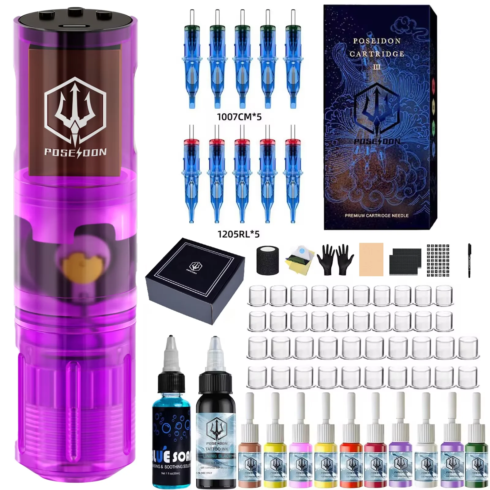 Tattoo Kit POSEIDON Neue Top Tattoo Gun Kit Für Permanent Make-Up Tattoo Maschine Kit Drahtlose Tattoo Netzteil Tattoo Gun Kit
