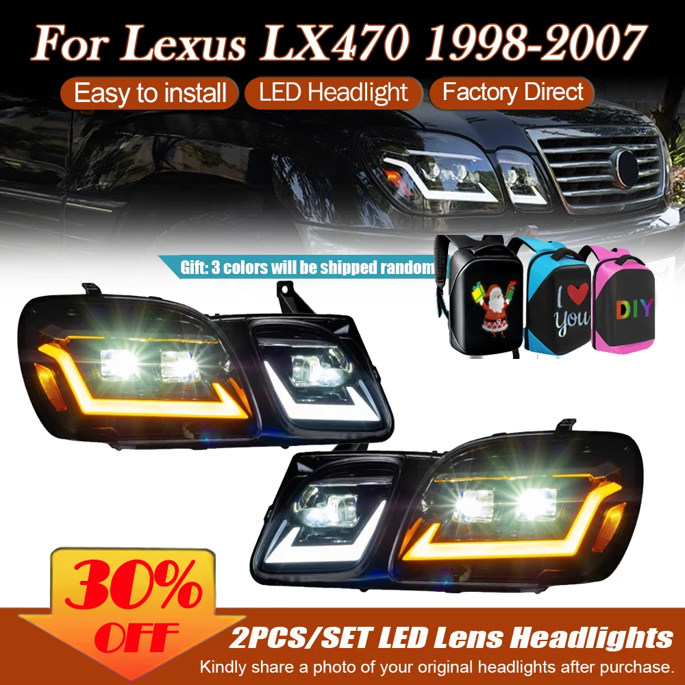 

1 пара фар в сборе для Lexus LX470 1998-2006, светодиодные фары, фара, указатель поворота автомобиля, дневные ходовые огни