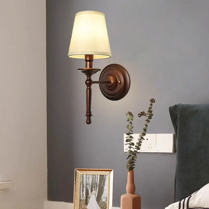 

American Fabric Bedside Wall Lamp Living Room Study Bedroom Corridor Lamp Stair E14 Wall Light Bathroom Mirror Headlight