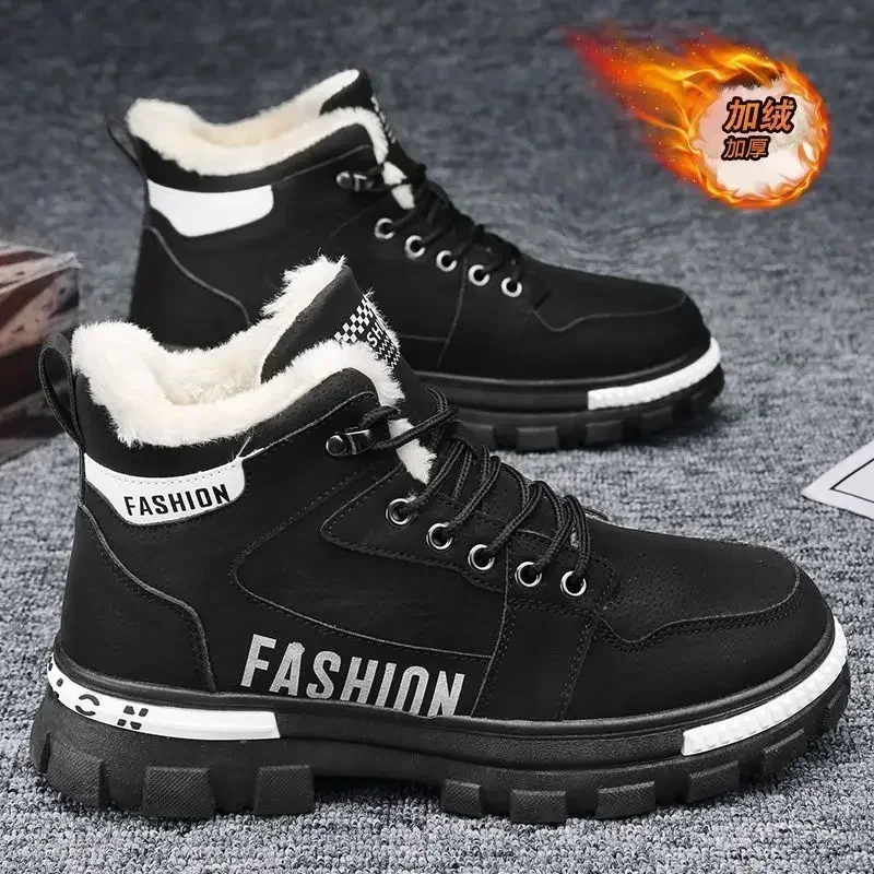 Men Snow Boots Winter Anti Slip Plush Indoor Warm Cold Proof Snow Boots High Top Platform Lace Up Outdoor Sport Work Boots