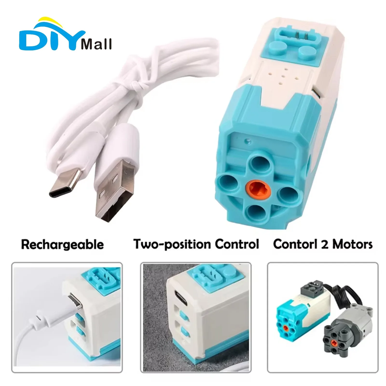 Moc鉄道列車ロボット用の充電式モーター、青と白の電源機能、リチウム電池ボックス、ビルディングブロックと互換性があります