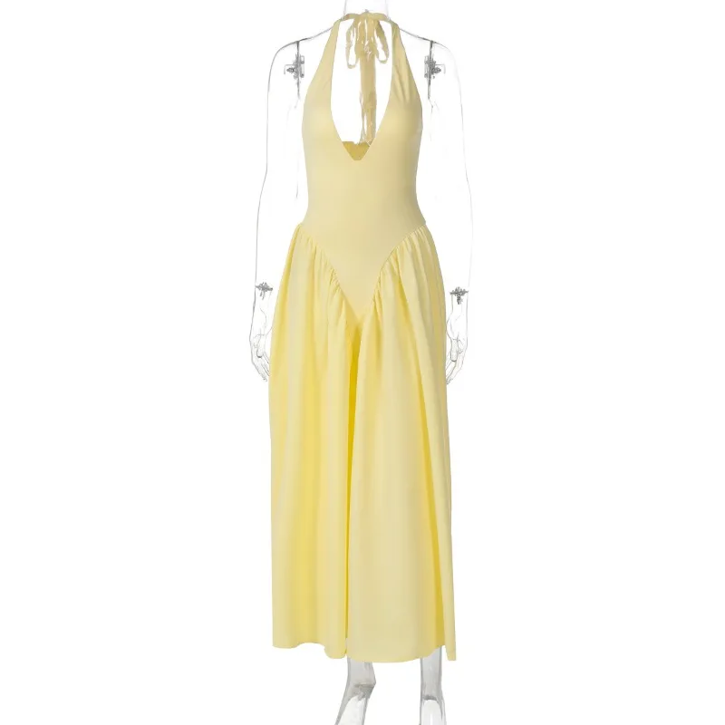 Talenza Backless Diepe V Gesplitste Lange Jurk Zomer Sexy Feestjurk Voor Dames Halter Nieuwe Mode Slanke Witte Mouwloze Lange Jurk