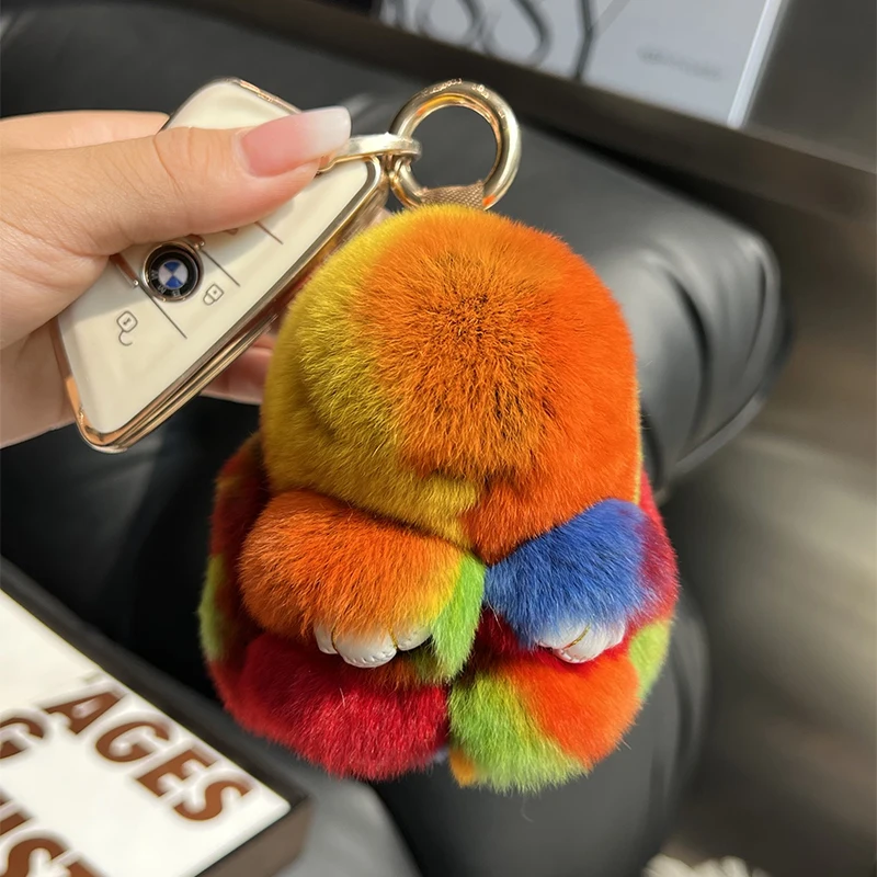 New Colorful Plush Toys Cute Rabbit Puffy Key Chains Handmade Bags Pendant Fashion Ornament Car Keyxhain Gifts Kids Toys 10cm