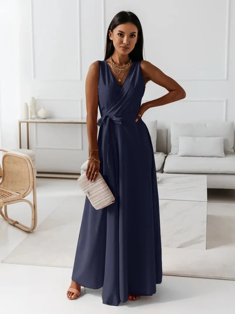 2025 sommer Neue Mode frauen Kleid Tie-neck V-ausschnitt Lange Abendkleid Kleid für Frauen Party Gala – Detail 12