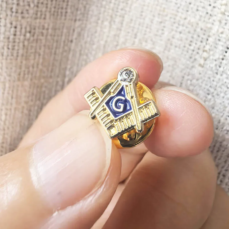 

100pcs Badge with Rhinestone Masonry Custom Enamel Brooches Square and Compass G 11mm Small Masonic Free Masons Lapel Pins