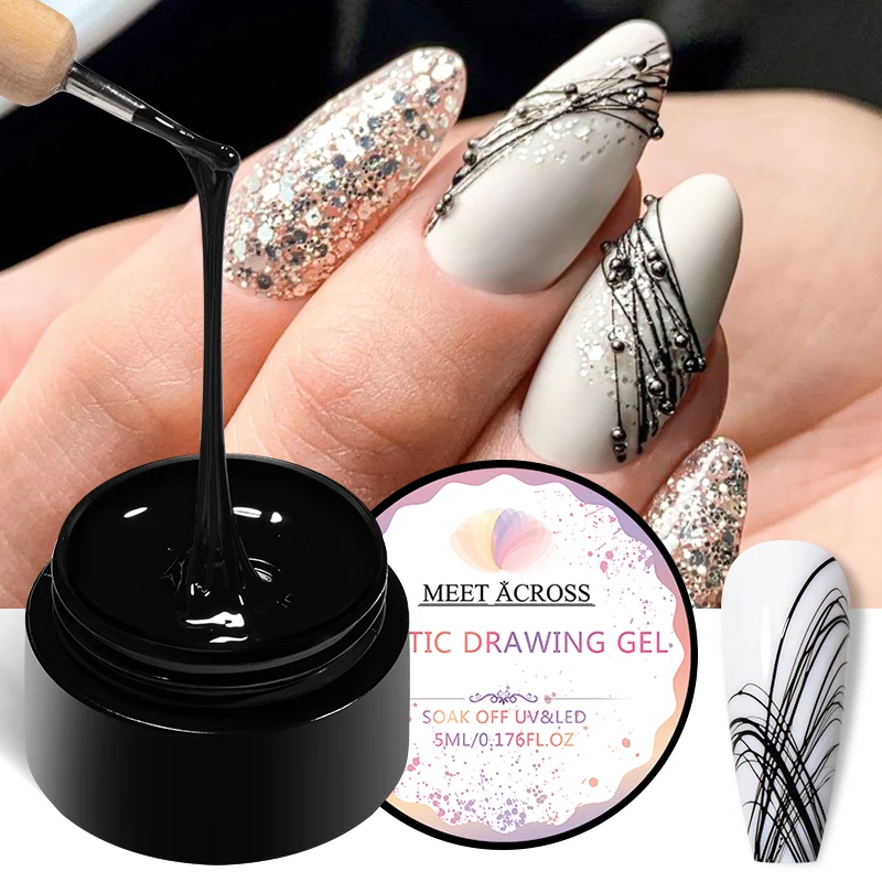 MEET ACROSS 5ml Spider Drawing Gel Nail Polish All For Manicure Black White Wire Painting UV Gel Nail Supplies Vernis Nail Art