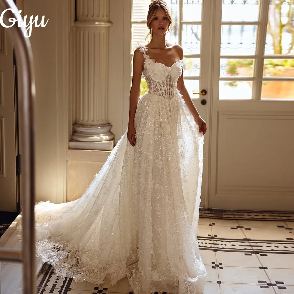 

Giyu Exquisite Sweetheart Lace A Line Wedding Dresses Spaghetti Strap Bridal Gown vestidos de novia Sweep Train Customsied 2025