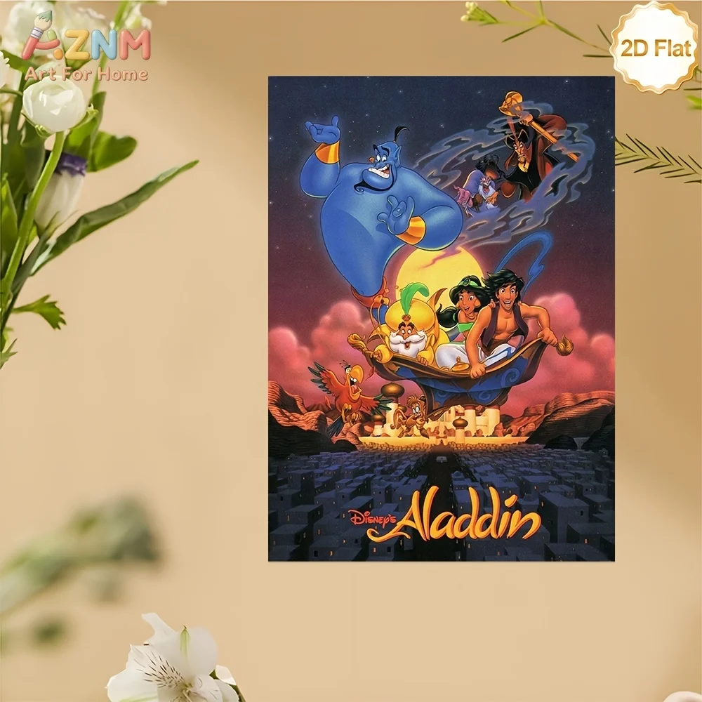 AZNM Aladdin - Póster de película vintage, lienzo sin marco, arte de pared, alfombra mágica del Genio de Disney, impresión retro, para habitación de niños, sala de estar, hogar D