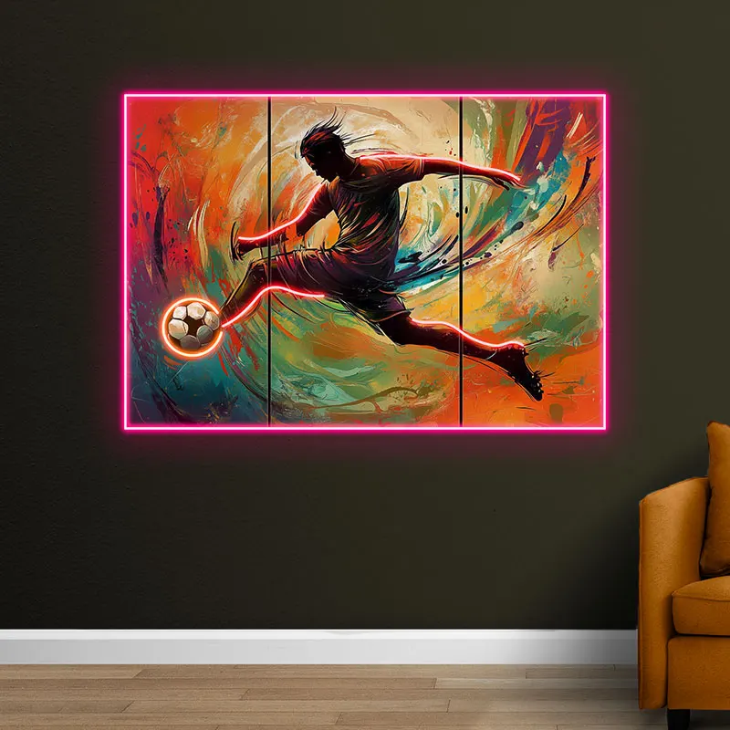 Soccer Player Neon Light Wall Art, Colorful Artwork for Bedroom, Living Room, Game Room, Perfect Neon Wall Decor for Sports Fans