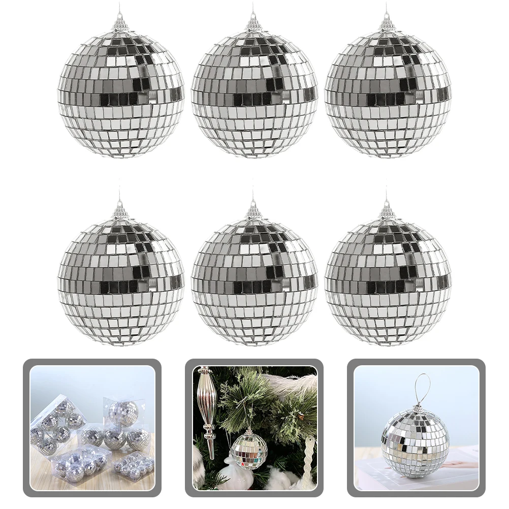 

6 Pcs Reflective Mirror Ball Christmas Tree Cake Bauble Glass Sheet Disco Balls Hanging Decorations