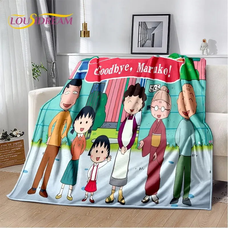 Chibi Maruko Sakura Momoko Cartoon weiche Plüsch-Flanell-Überwurfdecke für Wohnzimmer, Schlafzimmer, Bett, Sofa, Picknick, Kinder