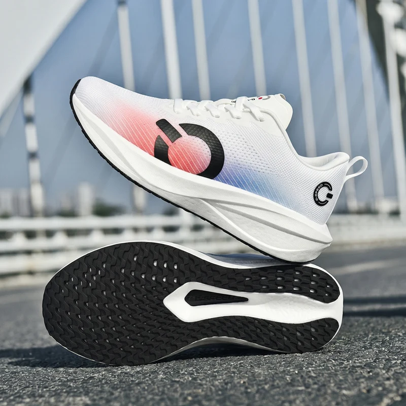 Men Carbon Plate Running Shoes Single Layer Mesh Sneakers Shock Absorption High Elastic Anti Slip Lightweight Sports Footwear - view 3