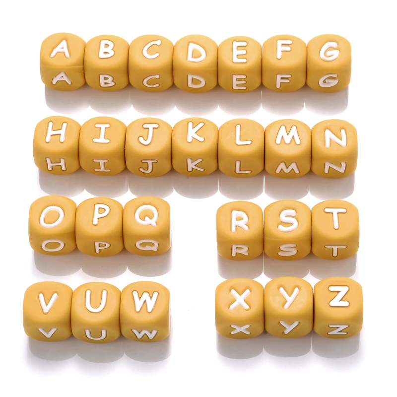 26 Stück Silikon-Buchstabenperlen, 12 mm, buntes Alphabet, Silikon-Kauperle für Schnuller, Clip-Kette, Beißring-Zubehör, BPA-frei