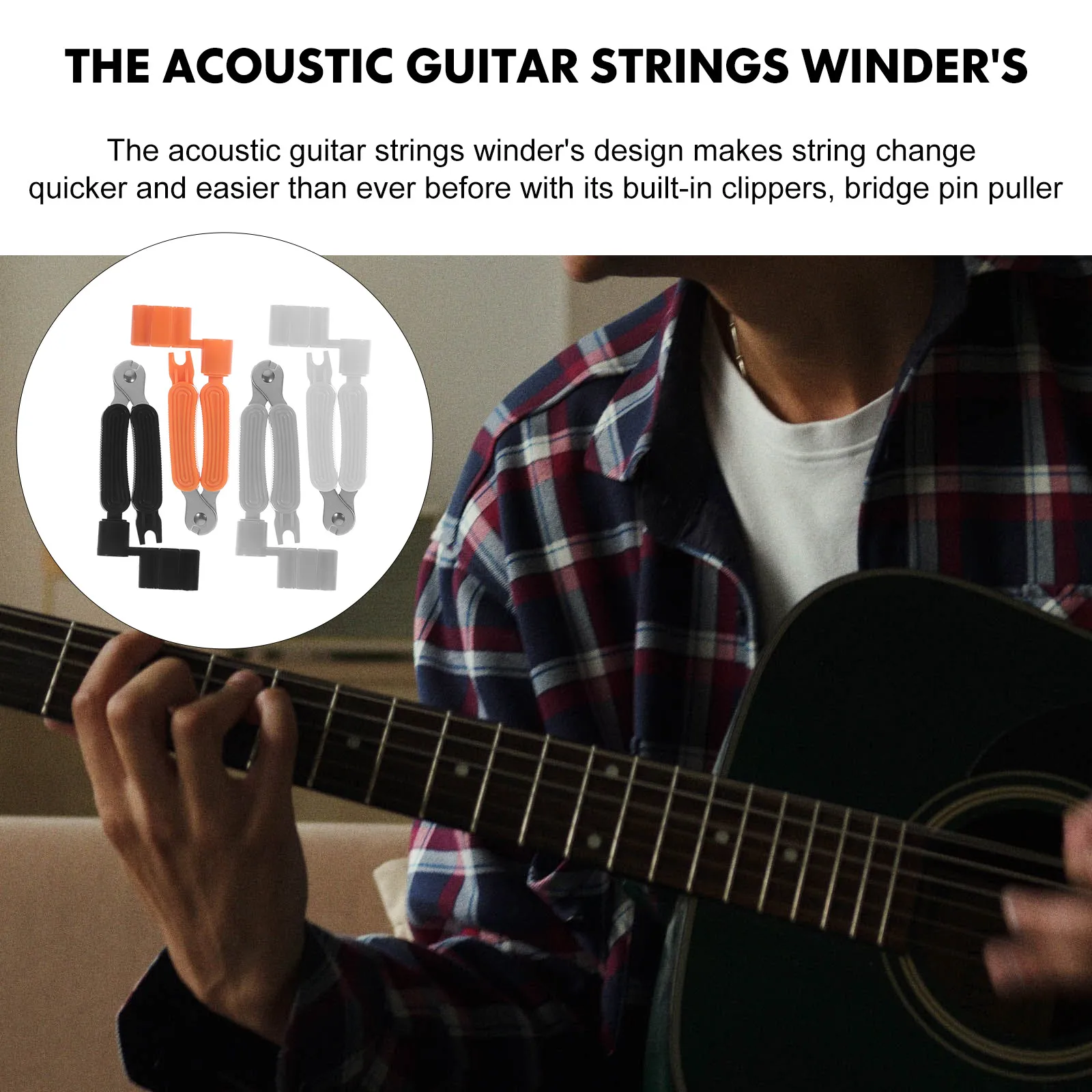 

4 Pcs Guitar String Winder Puller Stainless Steel Plastic Bridge Pins Remover Peg Tool Acoustic Classical String Change