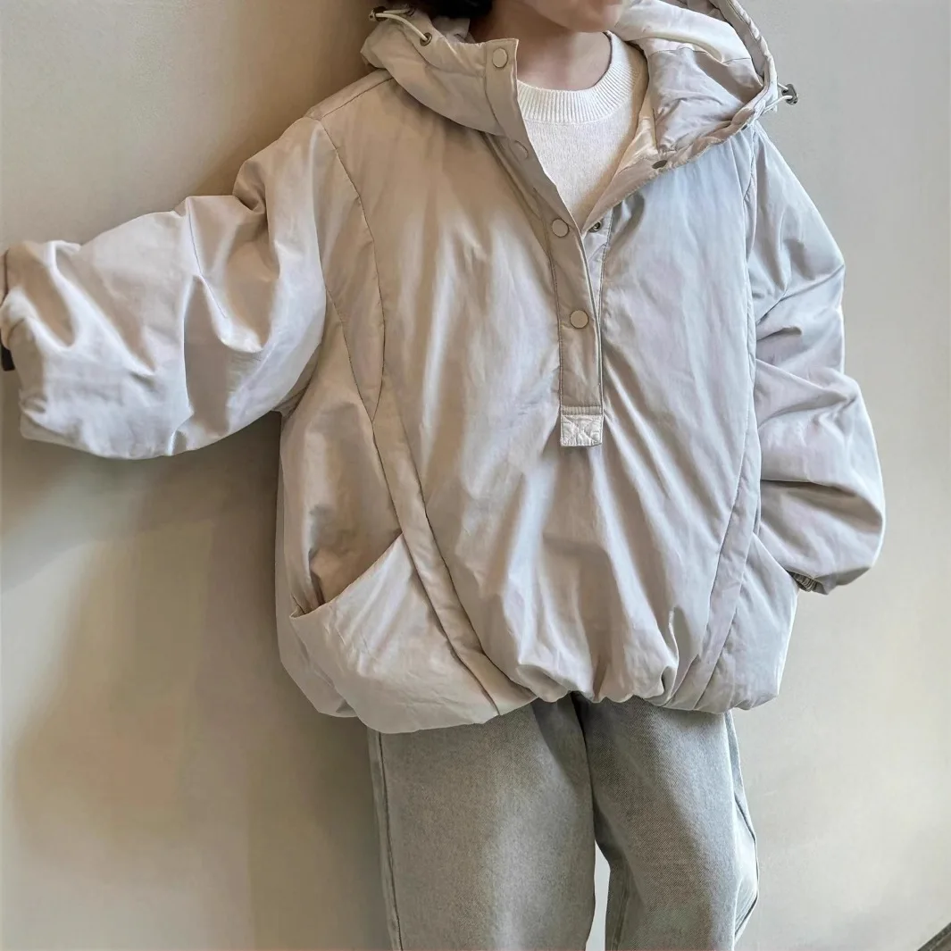 

Зимние пуховики для девочек, детское повседневное хлопковое пальто с капюшоном, детская свободная толстая теплая верхняя одежда с длинными рукавами, детская зимняя одежда