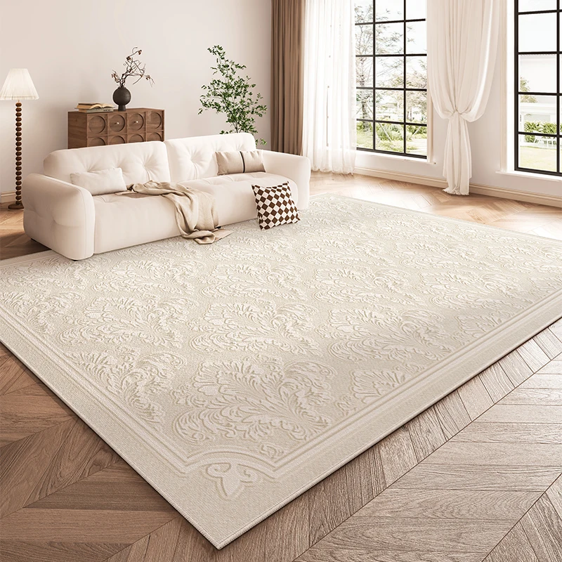 French Retro Living Room Decoration Floral Carpet Light Luxury Lounge Rug Cream Style Rugs for Bedroom Large Area Thick Mat