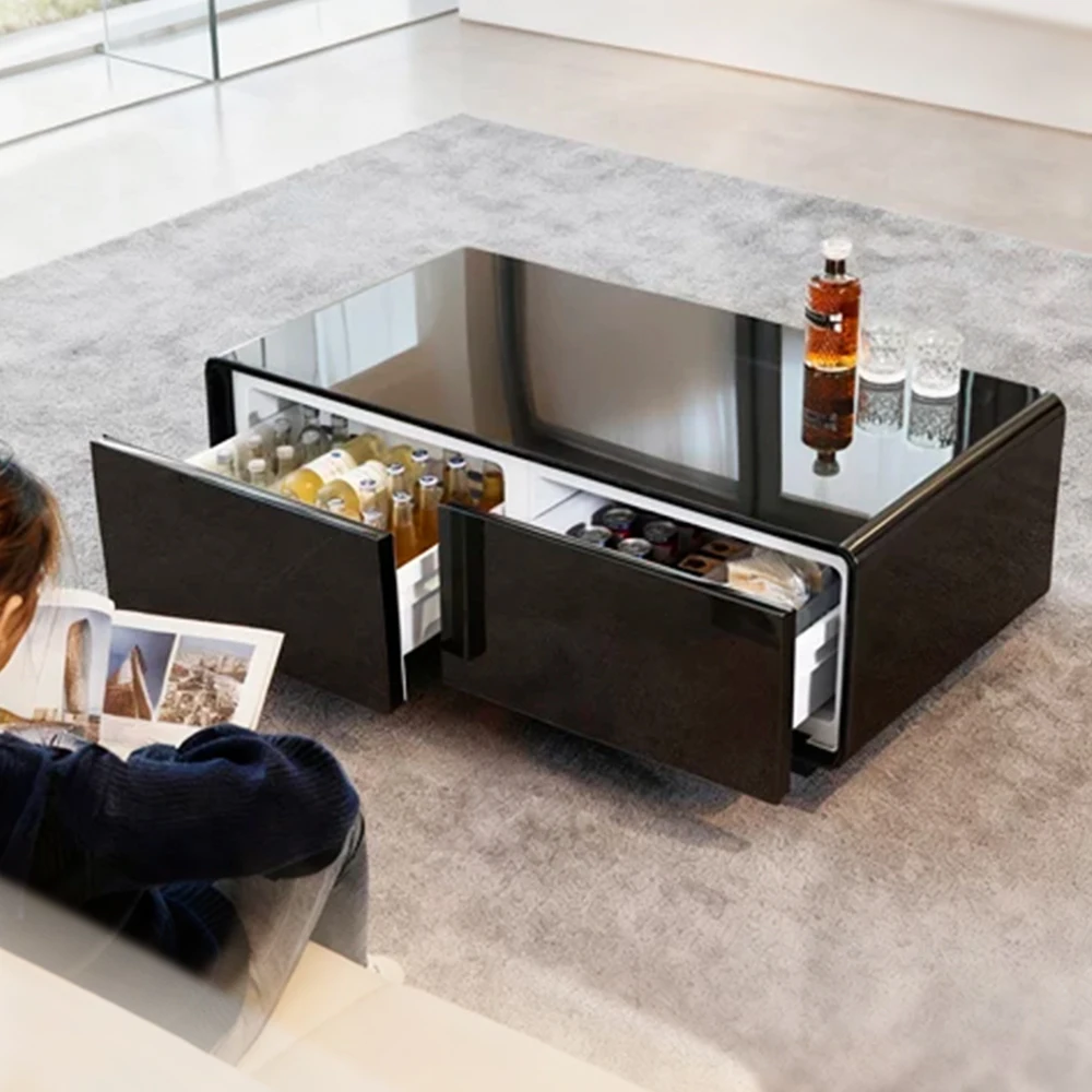 Coffee Table With Built-in Fridge 135L, Dual Drawer Refrigerator For Living Room Home Furniture TB-135Lite
