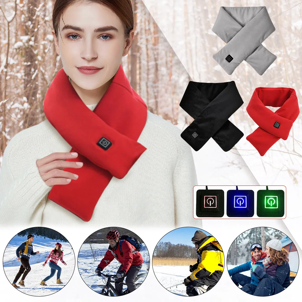 Warm Heated Scarf USB Charging Electric Heated Scarf Cold-Proof Thermal Neck Wrap Warmer Washable for Climbing Hiking Cycling