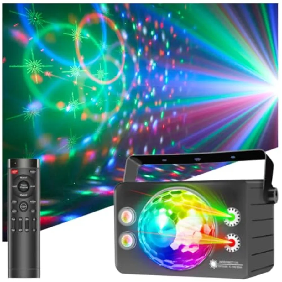 

Disco Ball Light Sound Activated 6 in 1 RGB LED Party Lights with Remote Control and Timer USB Powered Stage Lighting for Home