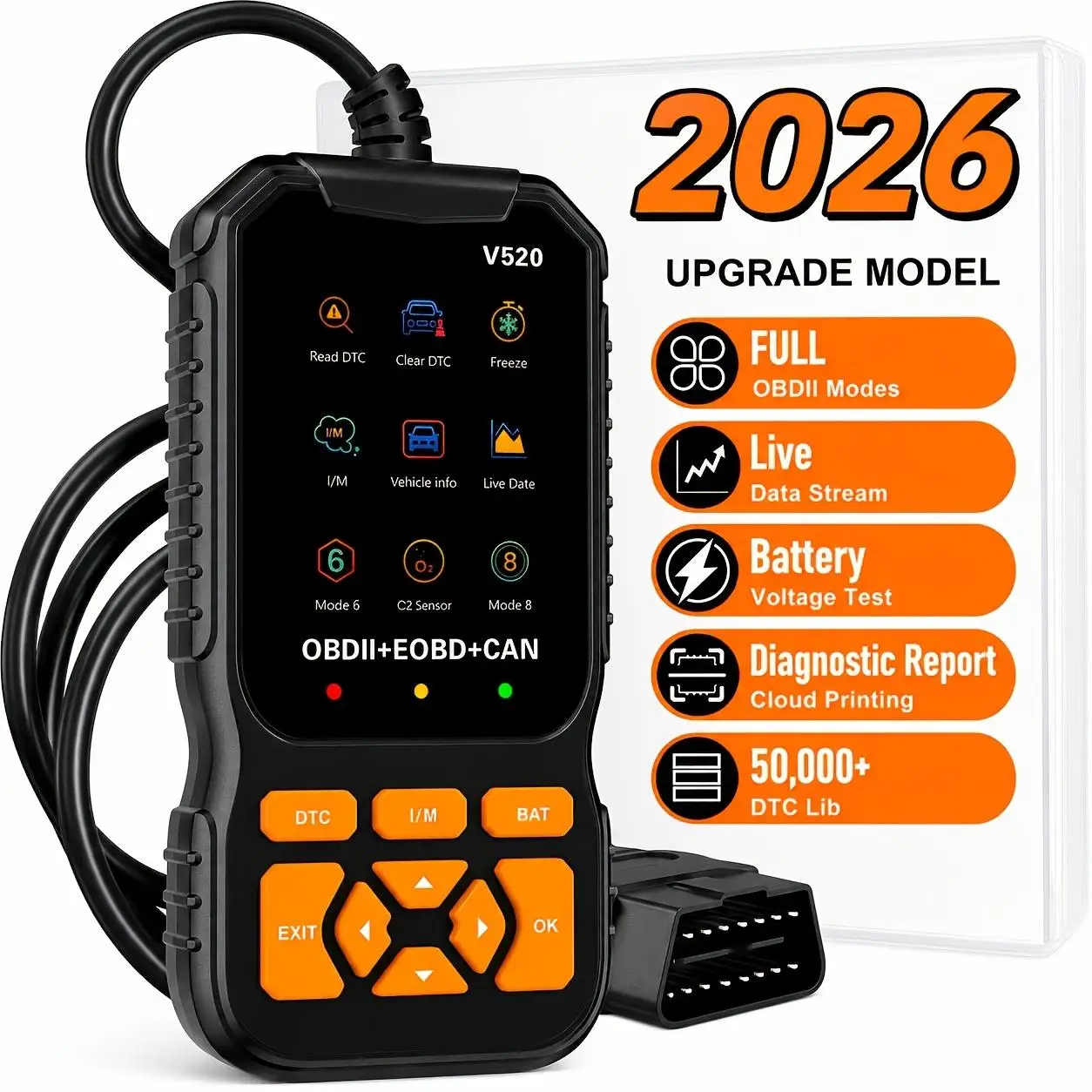 V520 OBD2 Scanner 2026 Upgrade OBDII EOBD CAN Car Diagnostic Tool Read Clear DTC Live Data Battery Voltage Test Scan Tool