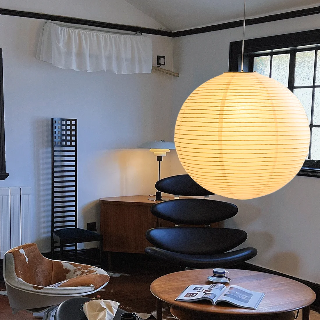 Noguchi Rice Paper Pendant Light Japanese Paper Hanging Lamps Minimalist Model Ceiling Paper Lantern Light for Home/Cafe Decor