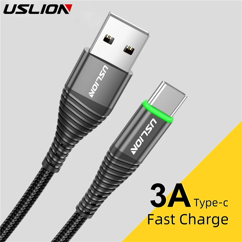 USLION LED Lighting USB C Type C Cable Micro USB 3A Fast Charging For Samsung Galaxy Xiaomi Huawei Data Transfer Charge Cord