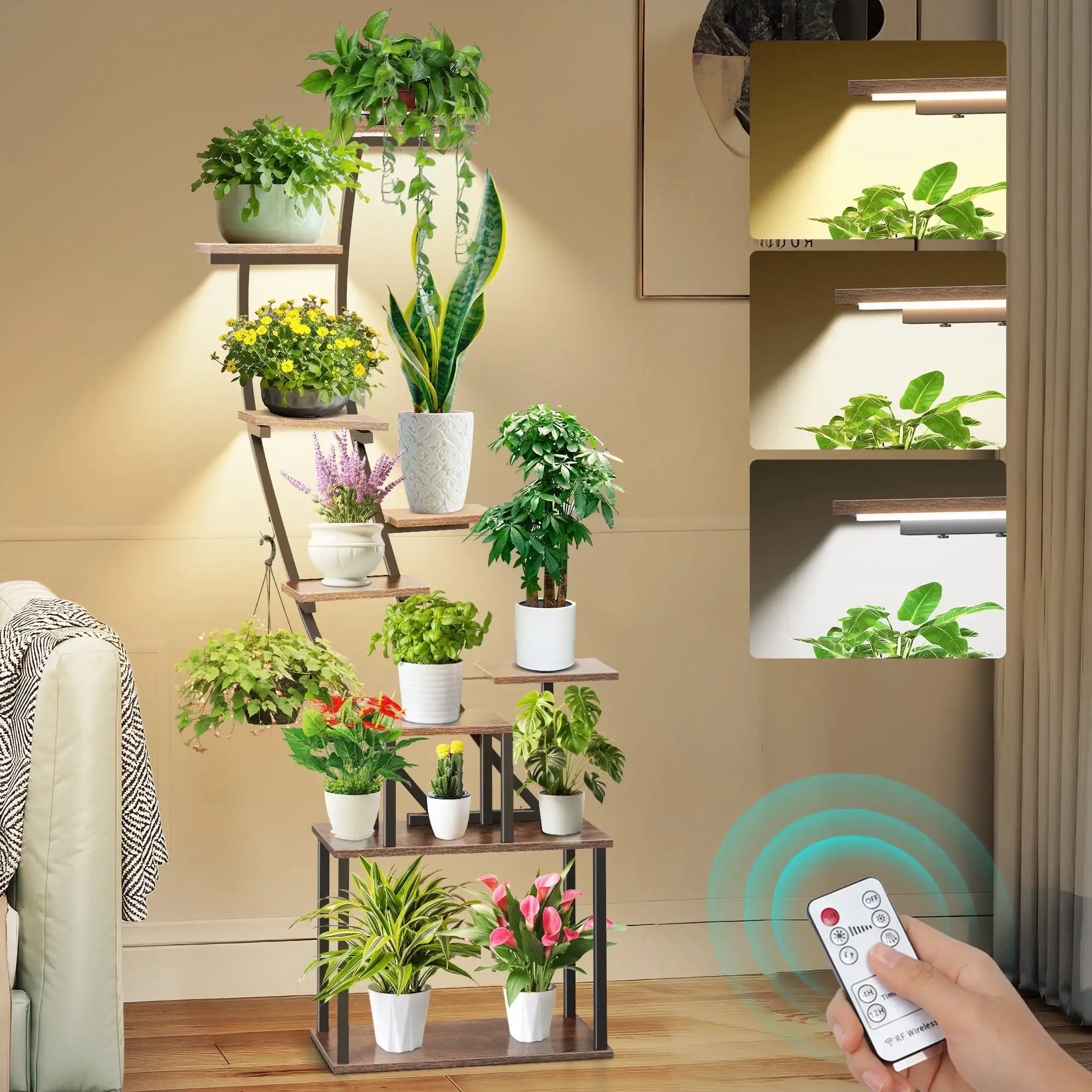 

67" Plant Stand Indoor with Grow Lights, Tall Indoor Plant Shelf for Multiple Plants for Living Room Patio Boho Home Decor