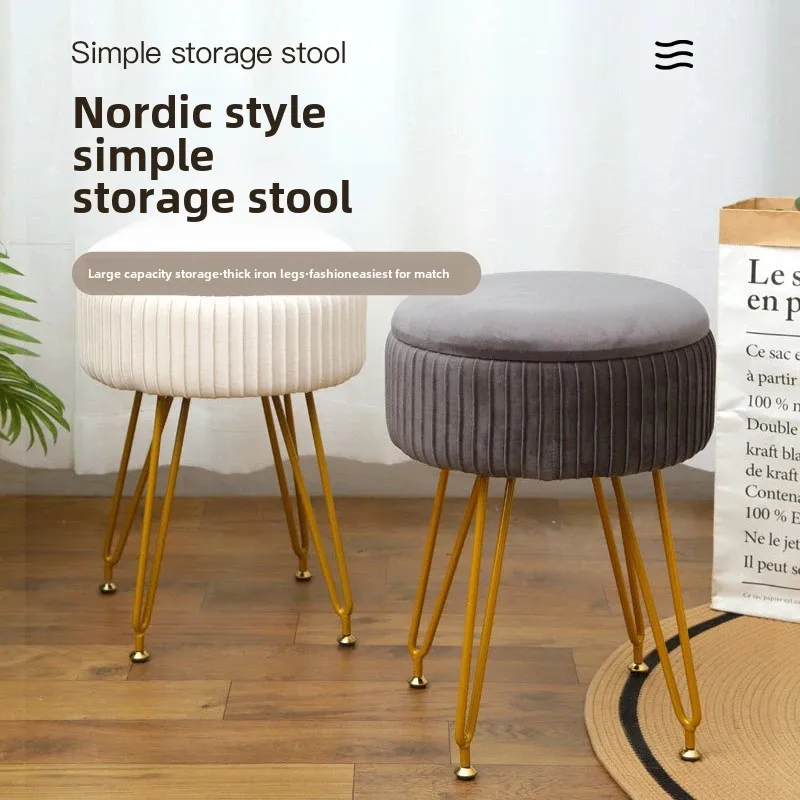 Nordic Makeup Stool Storage Stool for Bedroom Dressing Table Chair with Backrest Multi-use Shoe Changing and Sofa Stool