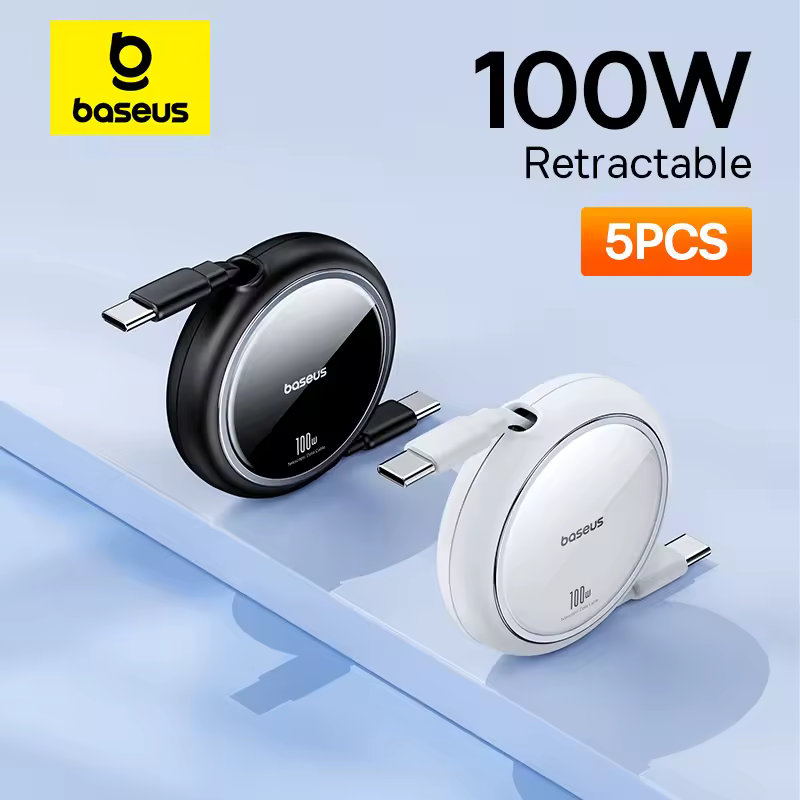 Baseus 2/5 pièces câble USB C rétractable 100W pour iPhone 16 15 ProMax câble de chargeur rapide pour MacBook iPad Type C pour Xiaomi Samsung
