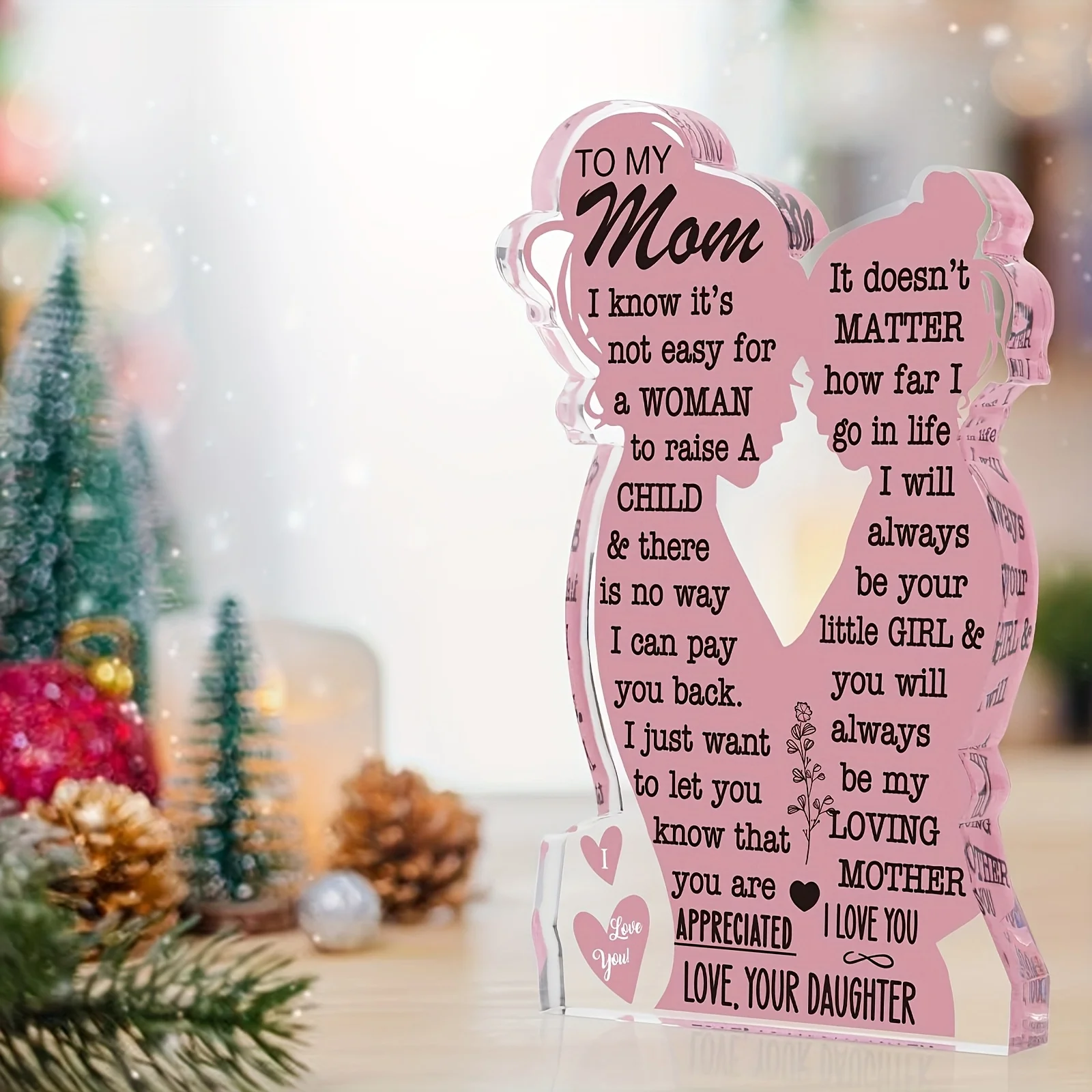 1/2pcs Acrylic Plaque Sign Mother's Day Gift From Daughter Heartfelt Mom Gift From Son Pink Acrylic Desk Decor Mom Birthday Gift