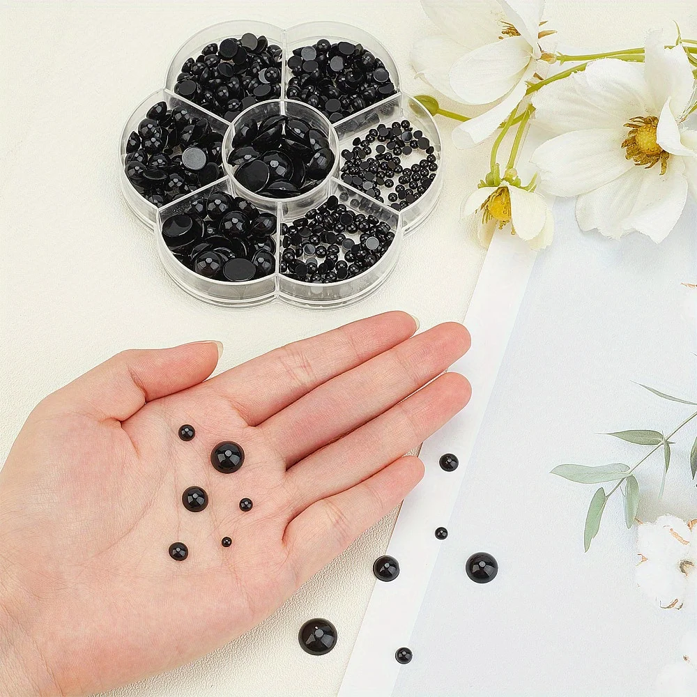 500pcs Assorted Sizes Black Resin Noses & Eyes Set For DIY Crafts And Stuffed Animals - Flat Round Shapes, 3mm To 12mm