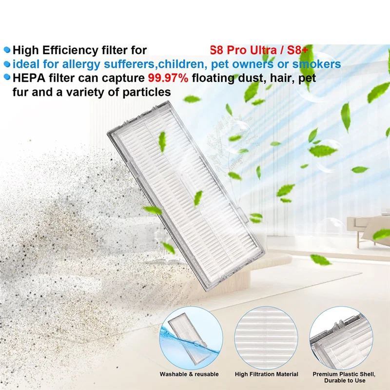 

AU-For Roborock S8 Pro Ultra Robot Vacuum Dual Main Brush Side Brush Hepa Filter Mop Cloths Spare Replacement