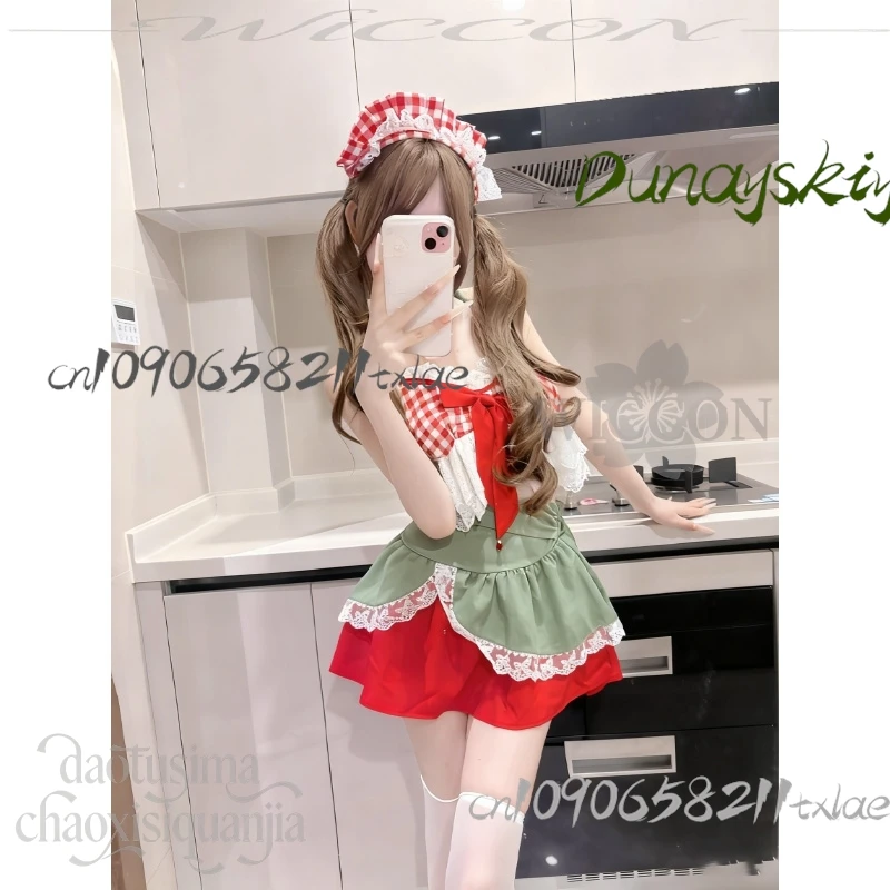 كوس مخزن لطيف الفراولة مثير الرسن تنورة قصيرة قطعتين عيد الميلاد تأثيري حلي جيراي كي بنات حفلة لوليتا الأصلي