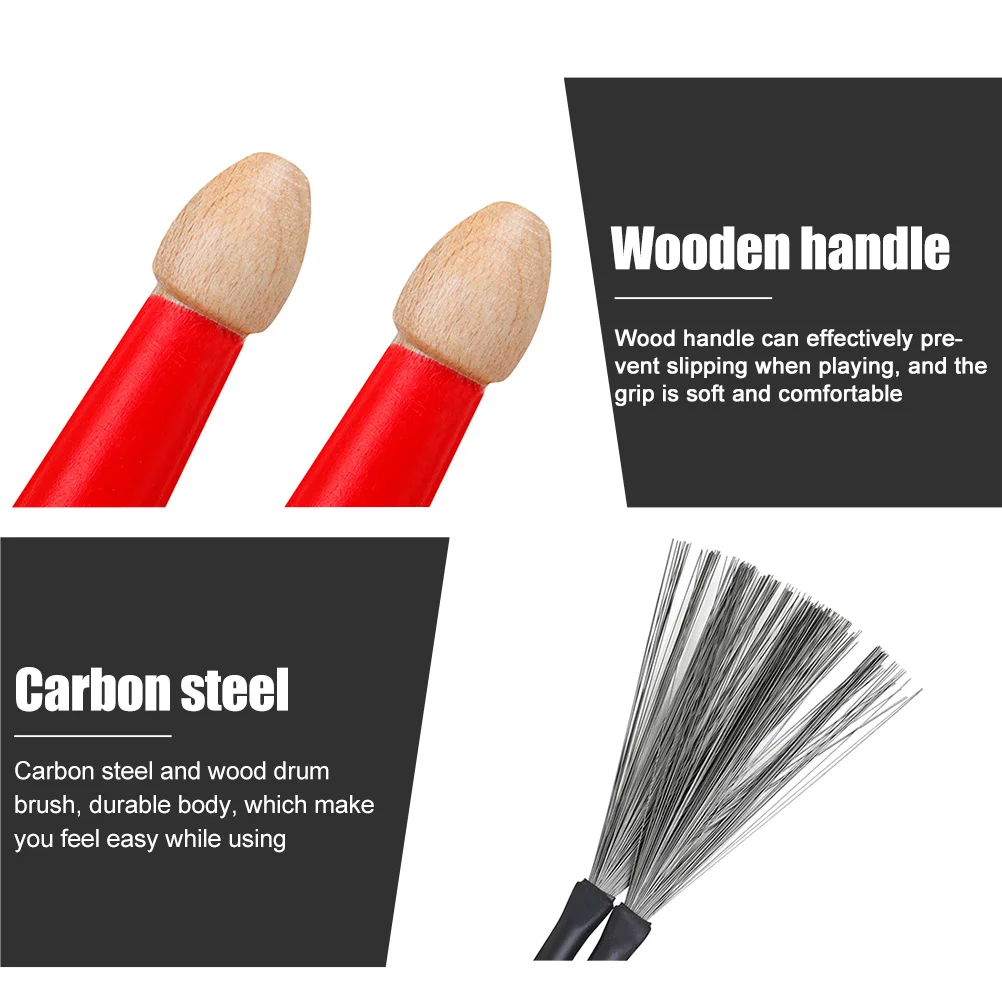 

1Pair Drum Wire Brushes Carbon Steel Bristles Maple Wood Handle Durable Jazz Snare Drum Accessory Percussion Supplies