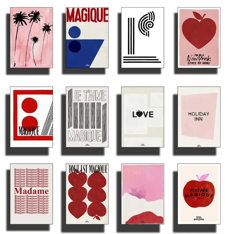 Modern Nordic Retro Art Red Love Apple Simple French Abstract Love Poster Picture Canvas Printing Home Room Decoration Painting