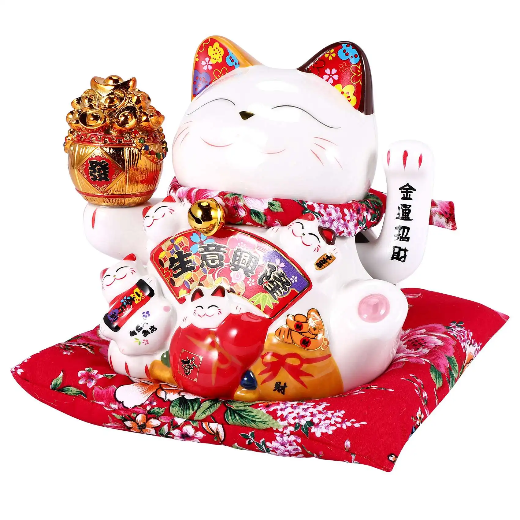 7Inch Ceramic Beckoning Cat Maneki Neko Ornament Feng Shui Decoration Swing Lucky Cat,B