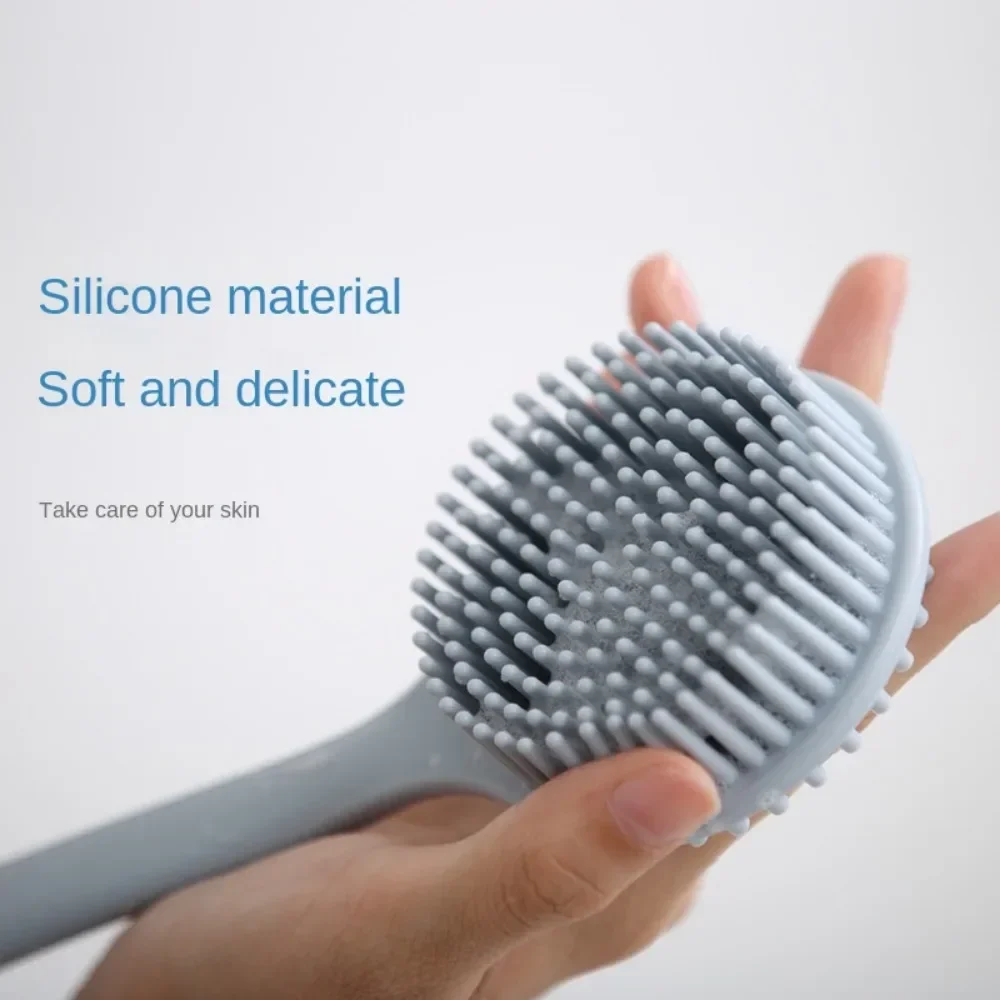 Double-Sided Silicone Back Scrubber Long Handle Long Handle Body Bath Brush Mud Back Scrubber Shower Massage Exfoliation Brush