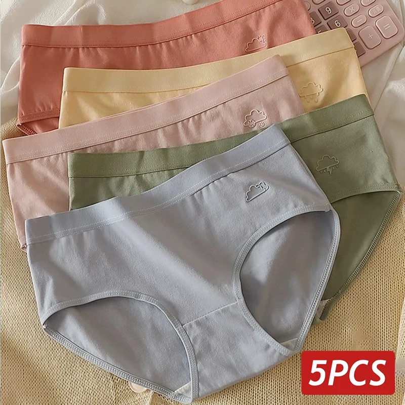 5PCS/Set Women Cotton Panties Sexy Low Rise Briefs Female Simple Solid Color Underwear Cute Drip Pattern Intimates Lingerie M-XL