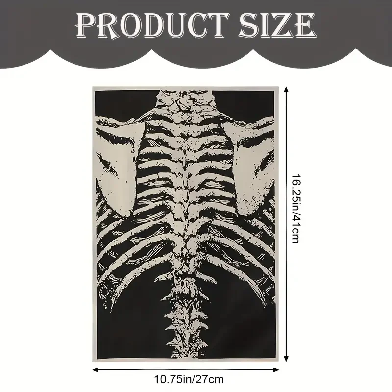 1PC Spine Skeletons Printed Large Back Patch Chest Radiograph Iron On Patches For Clothes Jacket Ribcage Bones Goth DIY Gift