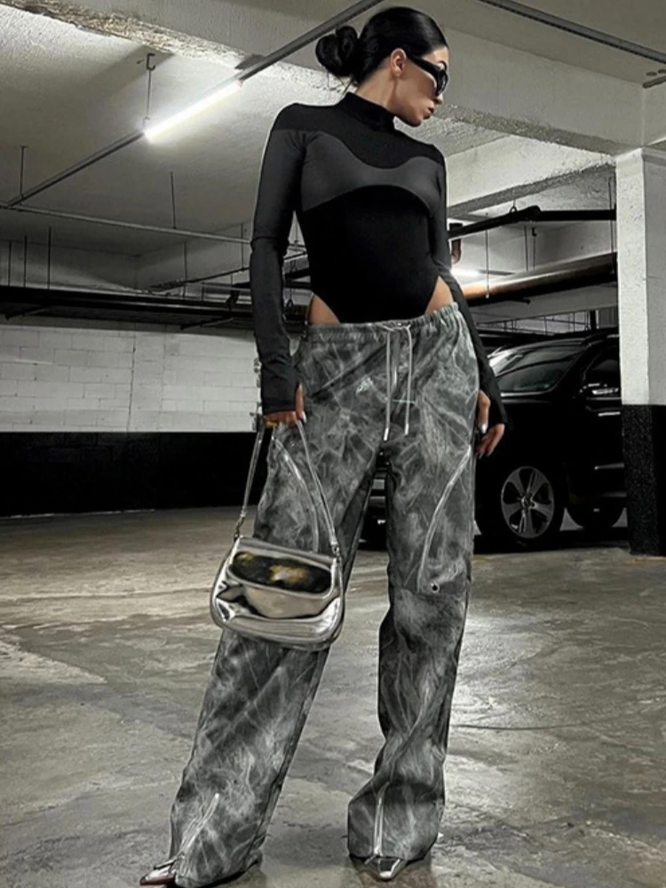 

PU Splicing Bodysuit Long Sleeve Lingerie Sexy Body Feminino Turtleneck One-pieces Black Tops For Women Rave Outfit Y2k Clothes