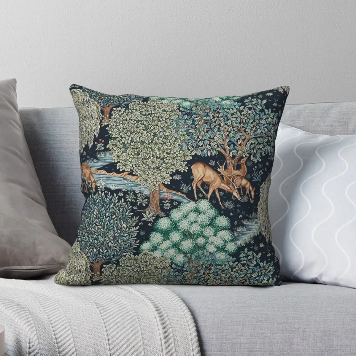 Forest Animals Deers Blue Green Pillowcase Polyester Linen Velvet Printed Zip Decorative Pillow Case Home Cushion Cover